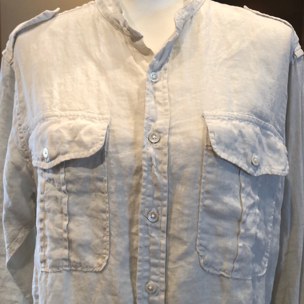 Civilianaire Linen Tunic Shirt Dress Chalk White S